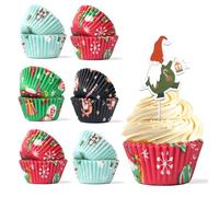 BakeChoice Caissette muffins 400 doublures de cupcakes en papier de Noël avec 12 décorations, antiadhésives, en parchemin de qualité alimentaire, pour fête d'anniversaire, desserts, pâtisseries
