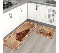 Baked with Love - Lot de 2 tapis de cuisine doux et rustiques à motif vintage - Confortables et lavables - Pour éviers de cuisine, buanderie, salle de bain