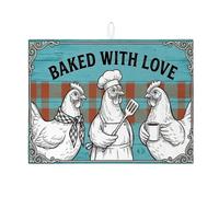 Baked with Love Tapis de séchage à vaisselle pour comptoir de cuisine, tapis égouttoir à vaisselle absorbant style vintage en microfibre rustique pour cuisine, café, bar, 45,7 x 61 cm