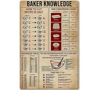 Baker Knowledge Plaque en métal avec inscription How To Cut Recipe In Half rétro pour école, restaurant, café, bar, chambre à coucher, salle de bain, cuisine, décoration murale