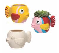 Baker Ross AR523 Lot de 2 Pots de Fleurs en céramique prêts à Peindre pour Enfants en Forme de Poisson