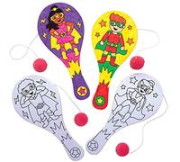 Baker Ross AT894 Raquettes tape-balles héros à colorier - Loisirs créatifs à thème pour enfants (Paquet de 5)