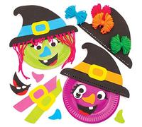 Baker Ross AW785 Kit d'Assiettes Decoration Motif Sorciere - Lot de 4, Faites Vos Propres Assiettes à Décorer, Idéal pour Les Fetes et Activités Manuelles Halloween pour Enfants