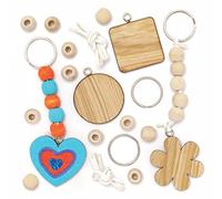Baker Ross AX678 Kits de porte-clés en bois - Paquet de 5, Arts et artisanat ou projets de fabrication de porte-clés