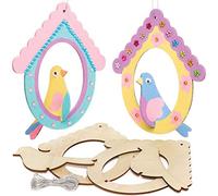 Baker Ross AX859 Décorations d’oiseaux pour suspendre - Paquet de 5, Loisirs créatifs en bois pour enfants