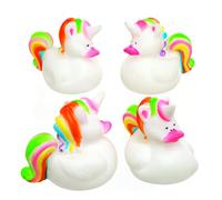 Baker Ross Canards Licornes Arc-en-ciel en Caoutchouc Parfaits à Glisser dans les Pochettes-surprises pour que les Enfants puissent Jouer (Lot de 4)