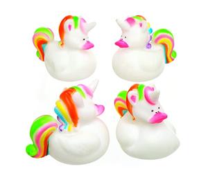 Baker Ross Canards Licornes Arc-en-ciel en Caoutchouc Parfaits à Glisser dans les Pochettes-surprises pour que les Enfants puissent Jouer (Lot de 4)