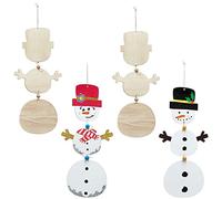 Baker Ross Decoration Bois Noel motif Bonhomme de Neige - Lot de 4, Activité Noel Enfant (FX291)