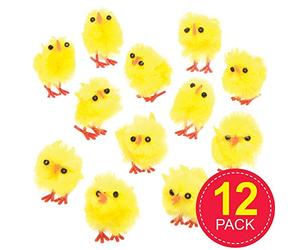Baker Ross E432 Lot de 12 Mini Poussins pour décoration de gâteaux, modèles, présentoirs ou activités de Chasse de Pâques Jaune