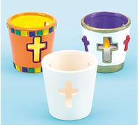 Baker Ross EF378 Lot de 4 photophores en céramique Motif Croix