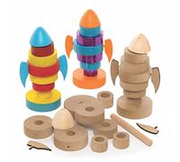 Baker Ross FC163 Kits de Jeux pour Enfants en Bois à Empiler motif Fusées - Lot de 2, Activité Manuelle à Décorer, Loisirs Créatifs en Bois pour Enfants