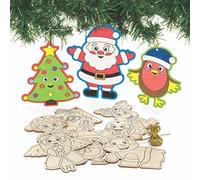 Baker Ross FC189 Décorations de Noël pour Enfants en Bois - Lot de 12, Decoration Noel Bois, Decoration Noel Enfant, Decoration Noel Loisirs Creatifs