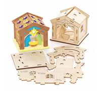 Baker Ross FC206 Porte Bougie Enfant en Bois Etable de la Nativité - Lot de 3, Porte Bougie Decoration, Porte Bougies Decoratif, Loisir Creatif Enfant