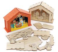 Baker Ross FC248 Etable de la Nativité en Bois pour Enfants - Lot de 2, Decoration Bois à Décorer, Bois a Peindre Enfant, Activites Manuelles pour Enfants