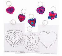 Baker Ross FC478 Lot de 10 porte-clés, en film rétractable, en forme de cœur, kit de bricolage pour enfants, à colorier et à suspendre le jour de la Saint-Valentin (FC478), taille M
