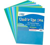 Baker Ross FE178 Carte et papier A4 sur le thème de la vie marine - Paquet de 100, fournitures d'art colorées pour les activités de création artisanale des enfants