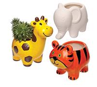 Baker Ross FE220 Pots de fleurs animaux de la jungle en céramique - Boite de 3, Loisirs créatifs pour enfants et adultes