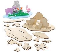 Baker Ross FE251 Kits scène animaux de la jungle en bois - Paquet de 4, Loisirs créatifs pour enfants