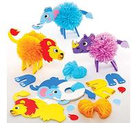 Baker Ross FE263 Kits de pompons animaux de la jungle - Paquet de 3, Art pour enfants Créez votre propre ami de pompons moelleux