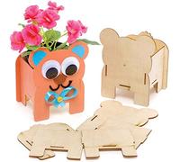 Baker Ross FE371 Kits d'artisanat de pot de fleurs de nounours en bois - Lot de 3, faites votre propre pot de fleur, pots de plantation pour les enfants à décorer, activités créatives pour les enfants