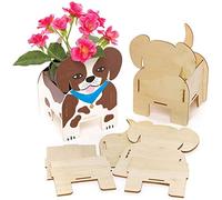 Baker Ross FE375 Kits d'artisanat de pot de fleurs de chien en bois - Lot de 3, faites votre propre pot de fleur, pots de plantation pour les enfants à décorer, activités créatives pour les enfants