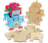 Baker Ross FE378 Kits d'artisanat de pot de fleurs du robot en bois - Lot de 3, faites votre propre pot de fleur, pots de plantation pour les enfants à décorer, activités créatives pour les enfants