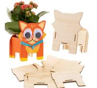 Baker Ross FE386 Kits d'artisanat de pot de fleurs de chat en bois - Lot de 3, faites votre propre pot de fleur, pots de plantation pour les enfants à décorer, activités créatives pour les enfants
