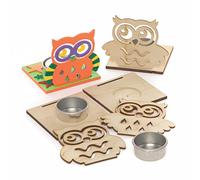 Baker Ross FE642 Porte Bougie Enfant en Bois en forme de Hibou - Lot de 4, Porte Bougie Decoration, Porte Bougies Decoratif, Loisir Creatif Enfant