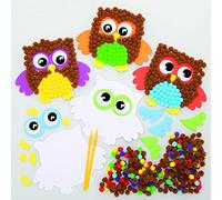 Baker Ross FE643 Pompons pour Enfants motif Hibou - Lot de 5, Pompon Laine, Pom Pom, Pompons Loisirs Creatifs Enfants, Activites Manuelles pour Enfants