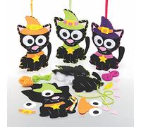 Baker Ross FE685 Kit de couture de décoration chat sorcière - Lot de 3 kits de couture pour enfants, activités créatives pour enfants, idéal pour Halloween, projet d'art et d'artisanat, chat, vert