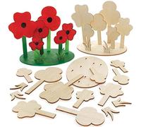 Baker Ross FE842 Décorations en Bois pour Enfants en forme de Coquelicot - Lot de 3, Decoration Bois à Décorer, Bois a Peindre Enfant, Activites Manuelles pour Enfants