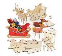 Baker Ross FE852 Traîneaux et Renne du Pere de Noel en Bois pour Enfants - Lot de 2, Decoration Bois à Décorer, Bois a Peindre Enfant, Activites Manuelles pour Enfants