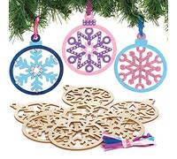 Baker Ross FE898 Lot de 10 boules de Noël en bois en forme de flocon de neige pour enfants, décorations à suspendre pour arbres de Noël