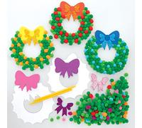 Baker Ross FE905 Pompons pour Enfants motif Couronne de Noel - Lot de 5, Pompon Laine, Pom Pom, Pompons Loisirs Creatifs Enfants, Activites Manuelles pour Enfants