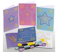 Baker Ross FE943 Décoration Enfants en forme d'Etoile - Lot de 6, Couture Débutant, Kit Couture pour Enfant, Kit Broderie Debutant, Loisirs Creatifs Enfants