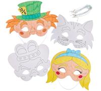 Baker Ross FN181 Alice au Pays des Merveilles Masques à colorier - Lot de 8, déguisements, loisirs créatifs