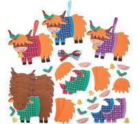 Baker Ross FN321 Kit de décoration de Noël pour la vache des Highlands - paquet de 8, artisanat de Noël pour les enfants, décorations de Noël