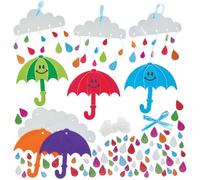 Baker Ross FN386 Kit Décoration Parapluie Gouttes de Pluie - Pack de 5, Décoration de printemps Arts et Crafts pour les enfants