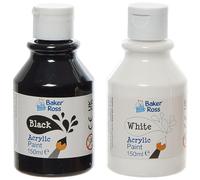 Baker Ross FN515 Peinture acrylique noire et blanche, lot de 150 ml - Lot de 4, peinture pour les arts plastiques, peinture pour enfants