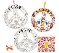 Baker Ross FN571 Kits de couronnes à colorier avec autocollants Peace Sign - Lot de 6, couronnes en mousse pour les enfants