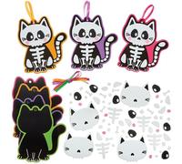 Baker Ross FN600 Kits de décoration squelette de chat - Lot de 8, kits créatifs amusants pour Halloween pour enfants, parfaits pour les fêtes et les décorations de classe