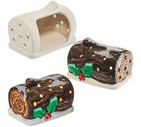 Baker Ross FN616 Bougeoirs en céramique en forme de bûche de Noël - Lot de 2, bougeoirs décoratifs de Noël parfaits pour ajouter chaleur et charme à vos fêtes de Noël et d'hiver