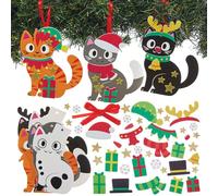 Baker Ross FN634 Kits de décorations assorties sur le thème des chats de Noël - Lot de 8, kits de bricolage festifs pour que les enfants créent de jolies décorations sur le thème des chats