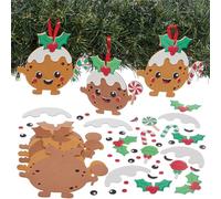Baker Ross FN639 Kits de décoration assortis pour pudding de Noël - Lot de 8, kits de bricolage de Noël pour enfants pour créer des décorations traditionnelles pour le pudding de Noël