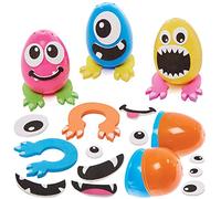 Baker Ross FX531 Kits d'œufs en forme de monstres divers - Lot de 10, kits de travaux manuels à base d'oeufs pour les enfants