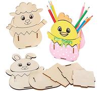 Baker Ross FX534 Trousses de pot à crayons de Pâques en bois - Lot de 3, kits de travaux manuels de Pâques en bois pour les enfants