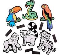 Baker Ross FX557 Aimants colorés animaux de la forêt tropicale - Lot de 30, Images à colorier pour les enfants