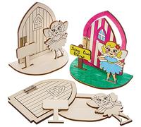 Baker Ross FX588 Kits de plateformes d'atterrissage fée en bois - lot de 3, Kit d'artisanat en bois pour les enfants