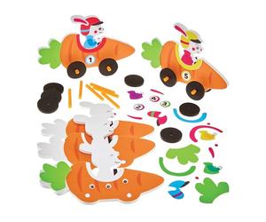 Baker Ross FX979 Bunny and Carrot Push Along Kits - Pack of 5, Easter Foam Craft Kits for Kids (Kit de bricolage de Pâques en mousse pour les enfants)