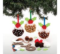 Baker Ross Kits de décorations Pudding de Noël en Pompon (Paquet de 3) - Loisirs créatifs festifs pour Enfants Coloris Assortis AT207